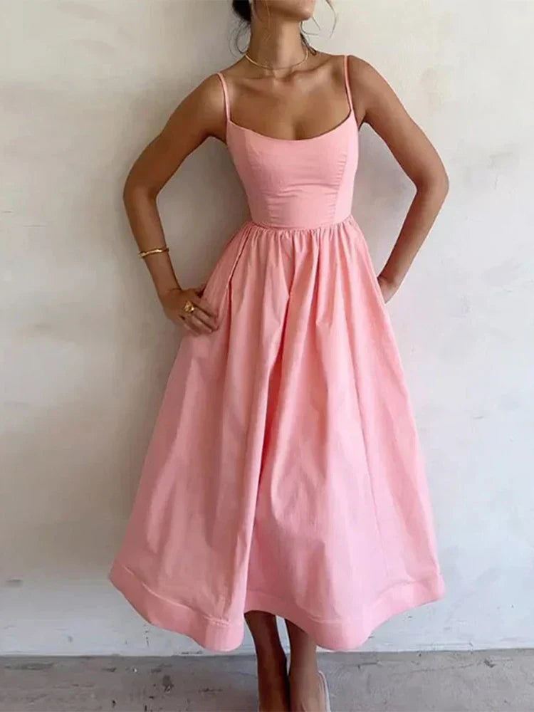 AVEN | ELEGANT STRAPPY DRESS WITH CREW NECKLINE