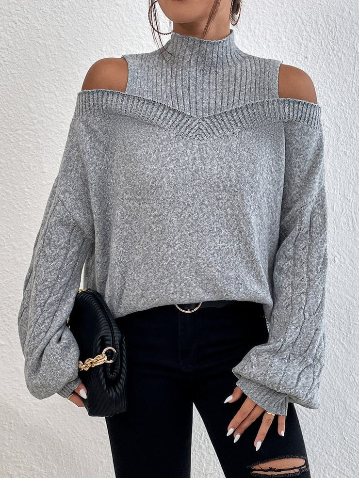 ELLE | GRAY OFF-SHOULDER SWEATER