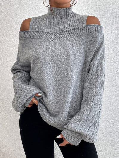 ELLE | GRAY OFF-SHOULDER SWEATER