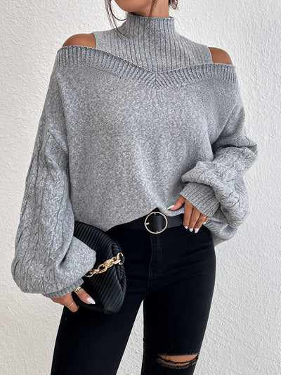 ELLE | GRAY OFF-SHOULDER SWEATER
