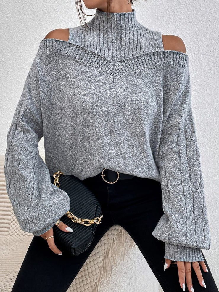 ELLE | GRAY OFF-SHOULDER SWEATER