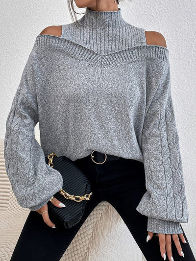 ELLE | GRAY OFF-SHOULDER SWEATER