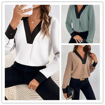 SHELLA | LONG-SLEEVE BLOUSE WITH V-NECK